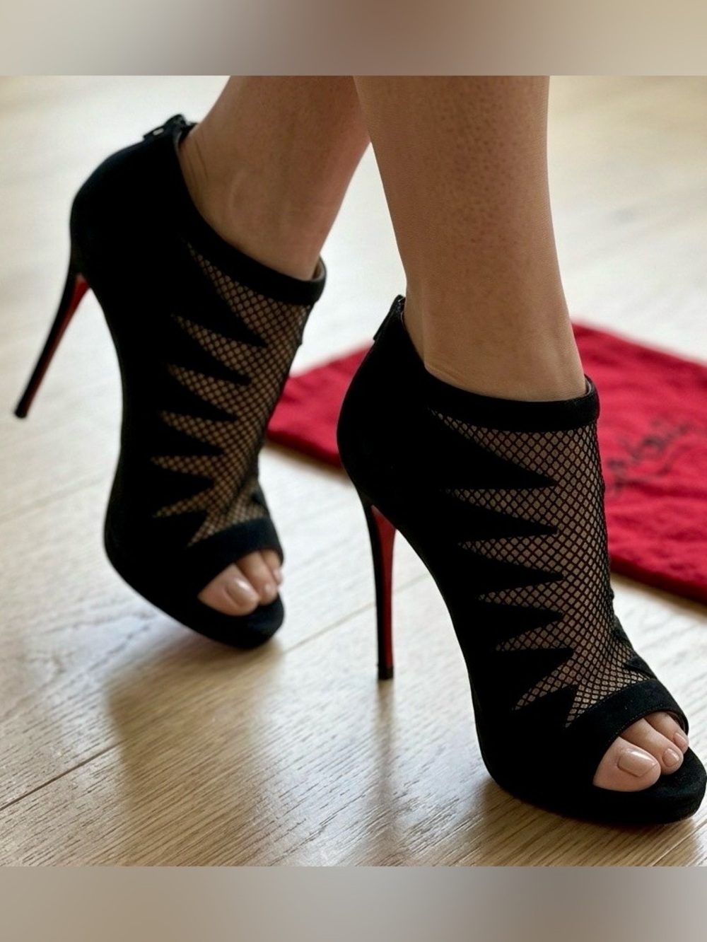 Christian louboutin mesh suede heels ankle booties size 36